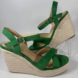 Joy In Love Green Espadrille Wedge Platform Sandals‎ Ankle Strap Size 8.5